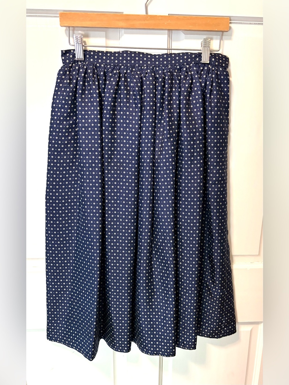 Vintage rare 80s 100% silk navy dot midi skirt Cathy di Montezemolo 10 m medium